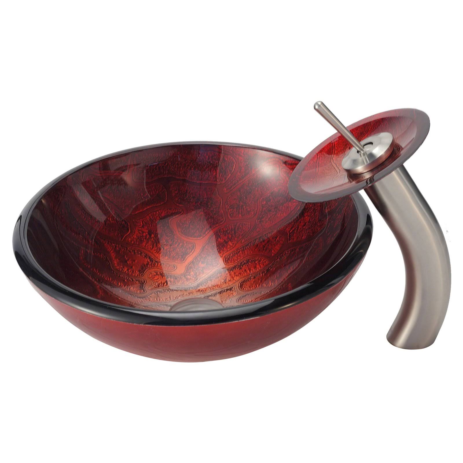 Kraus C-GV-692-19mm-10SN Charon Glass Vessel Sink and Waterfall Faucet Satin Nickel