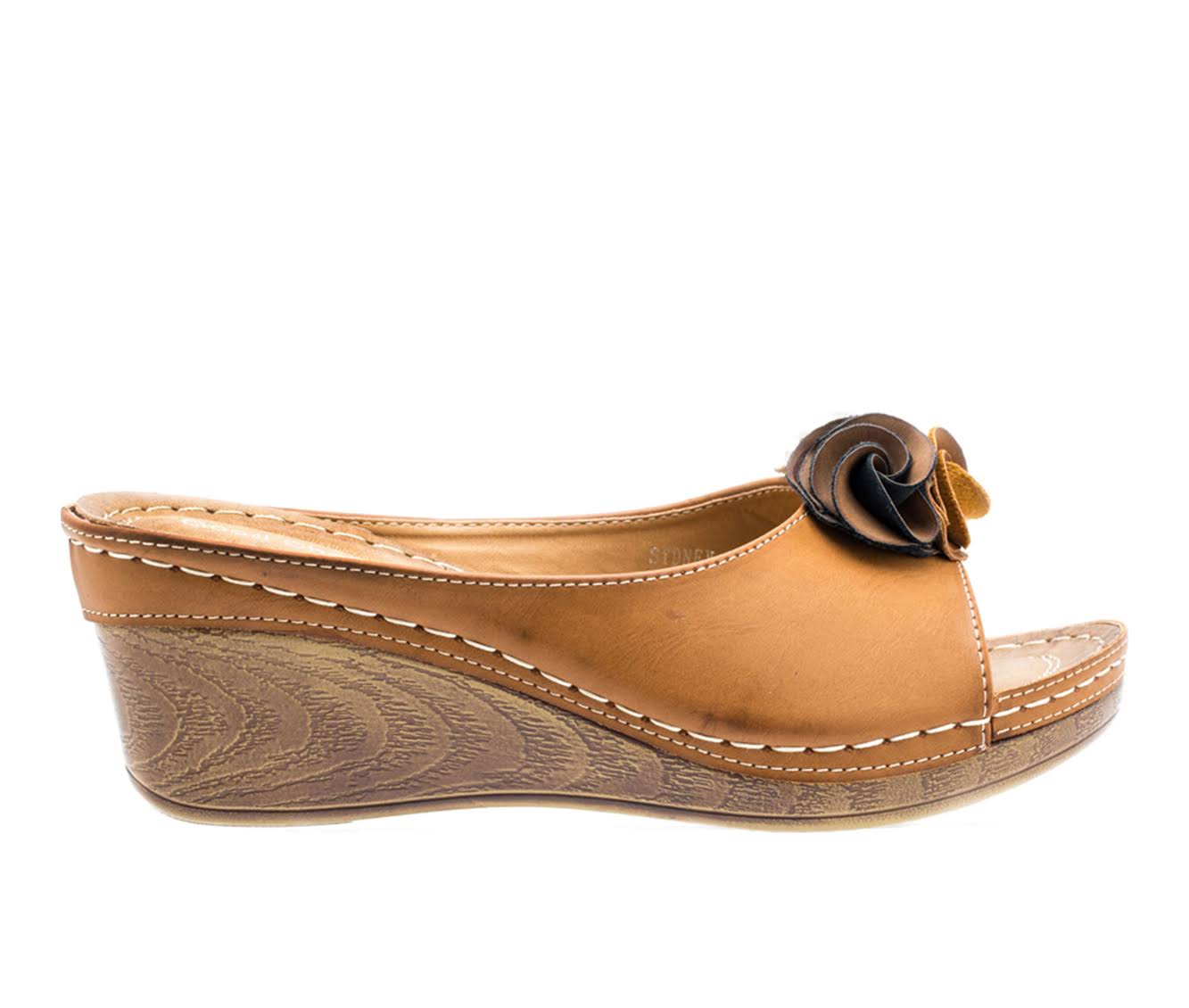 GC Shoes Women&s Sydney Rosette Slide Wedge Sandals, Tan