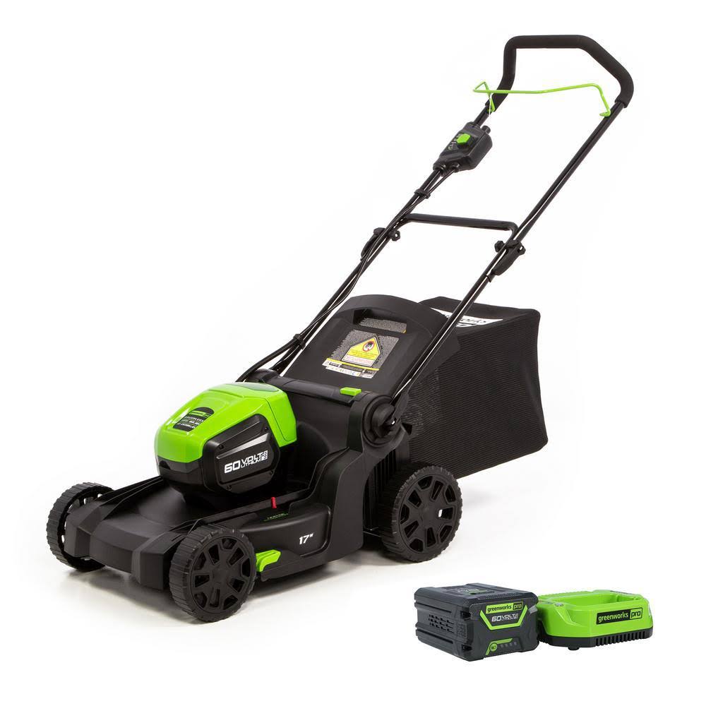 Greenworks Pro 17 in. 60-Volt Battery Cordless Lawn Mower with 4.0 Ah Battery and Charger