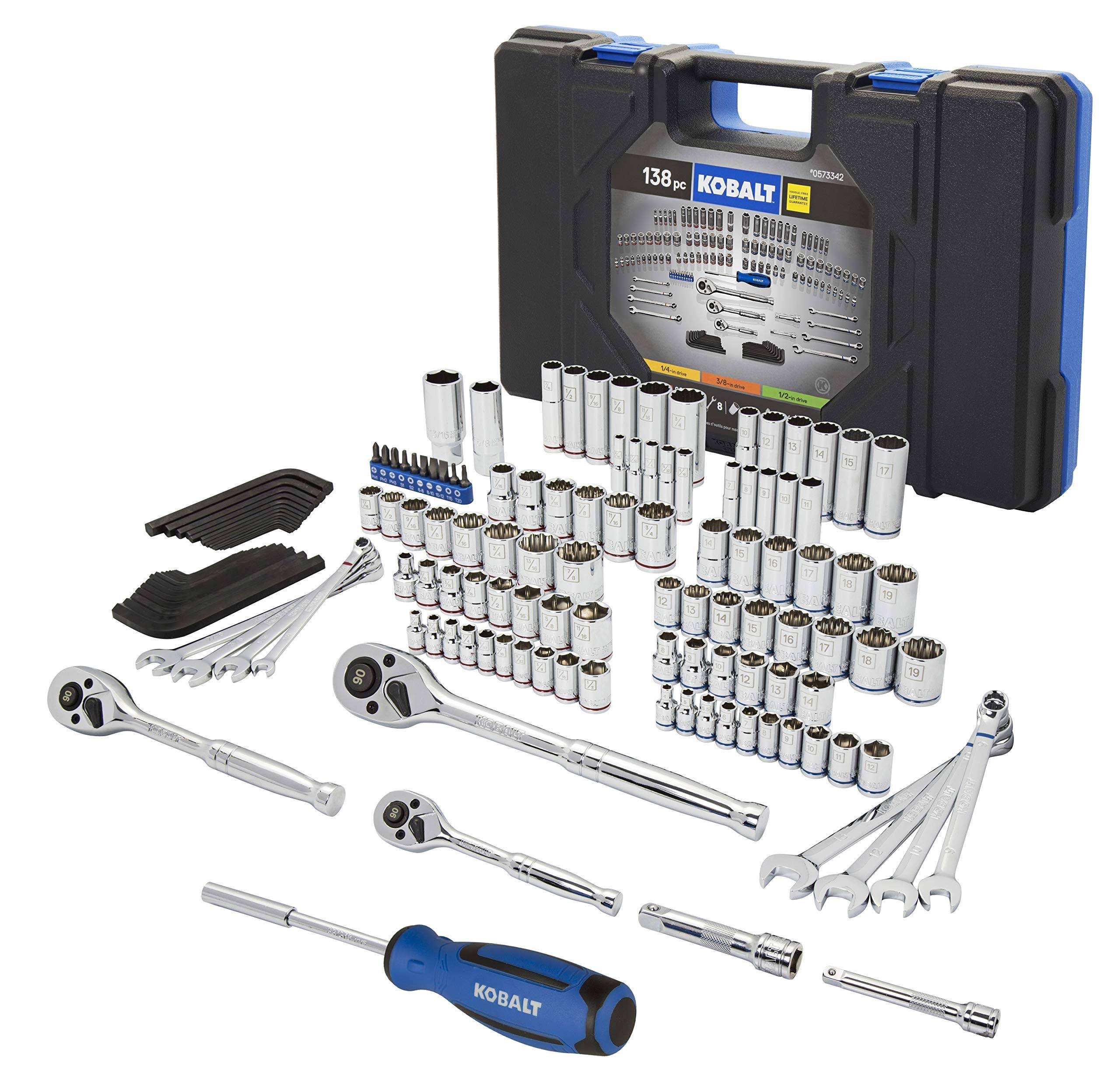 Kobalt 138 Piece Standard SAE u0026 Metric Polished Chrome Mechanics Tool Set 573342