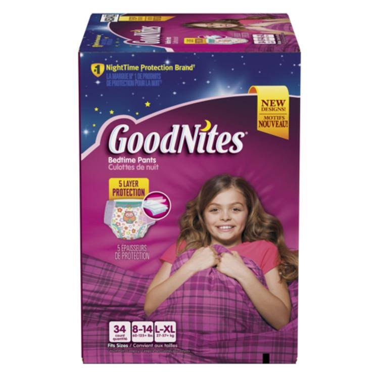 GoodNites Bedtime Bedwetting Underwear for Girls L-XL 34 Ct. Packaging May Vary