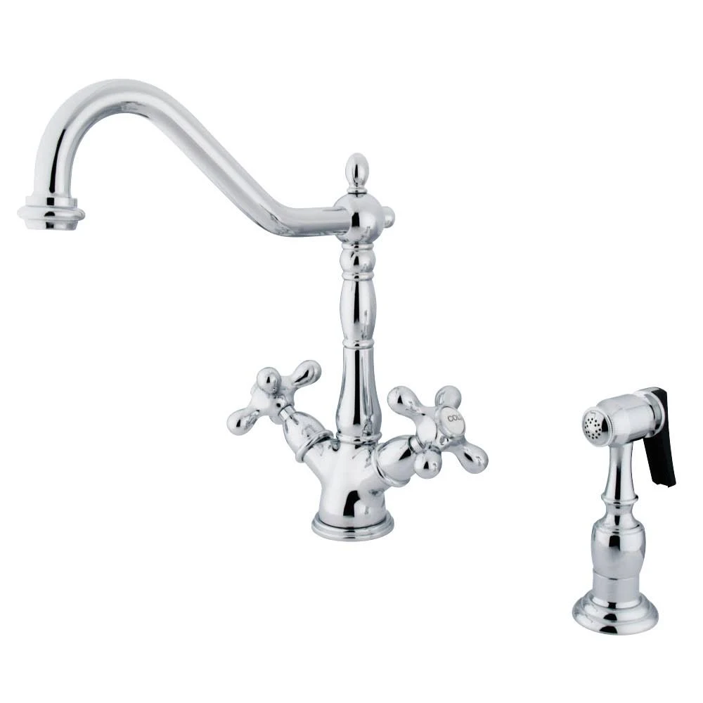Kingston Brass Heritage Double Handle Kitchen Faucet with Side Sprayer - Polished Chrome KS1231AXBS