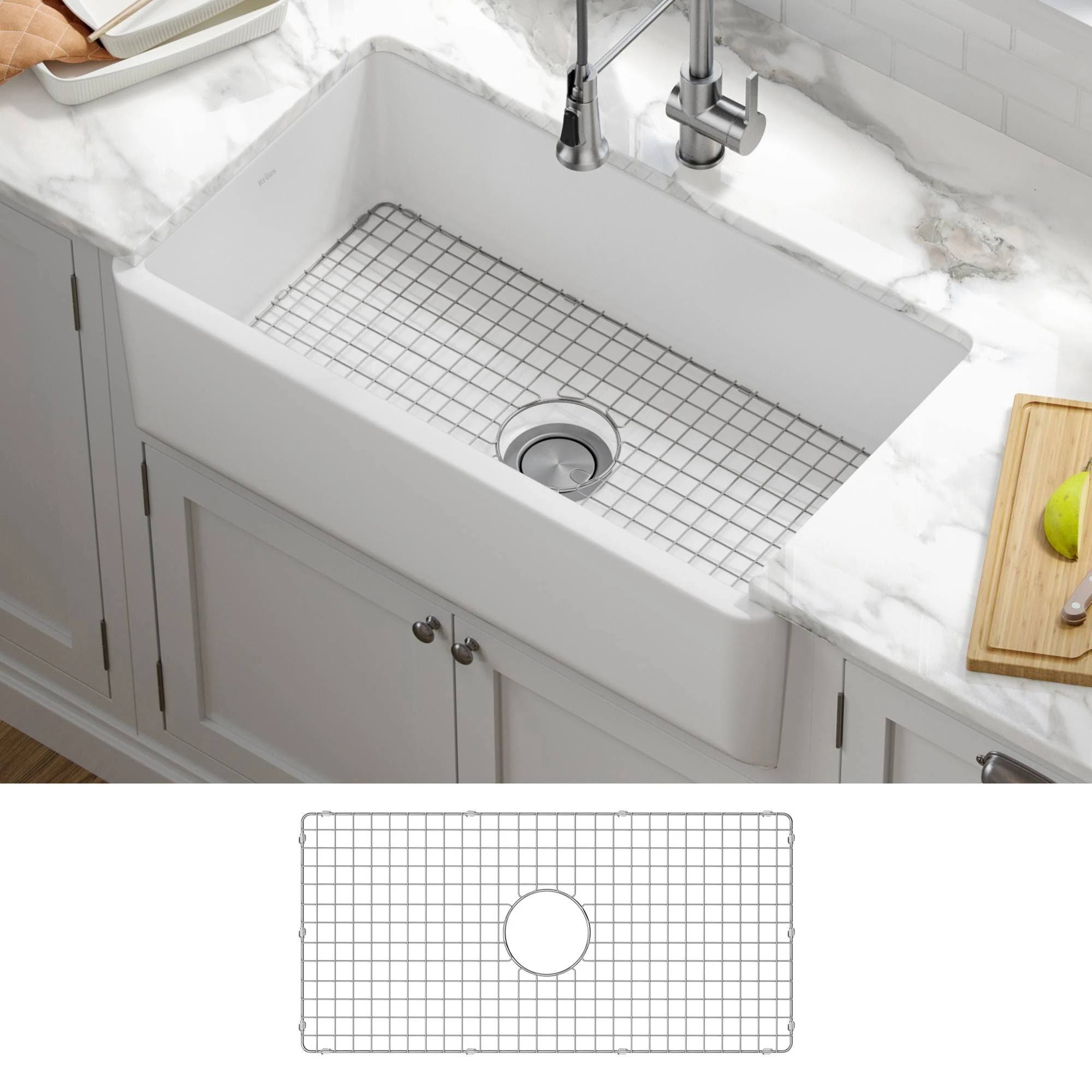 Kraus Turino 33 in. White Fireclay Single Bowl Farmhouse Apron Kitchen Sink