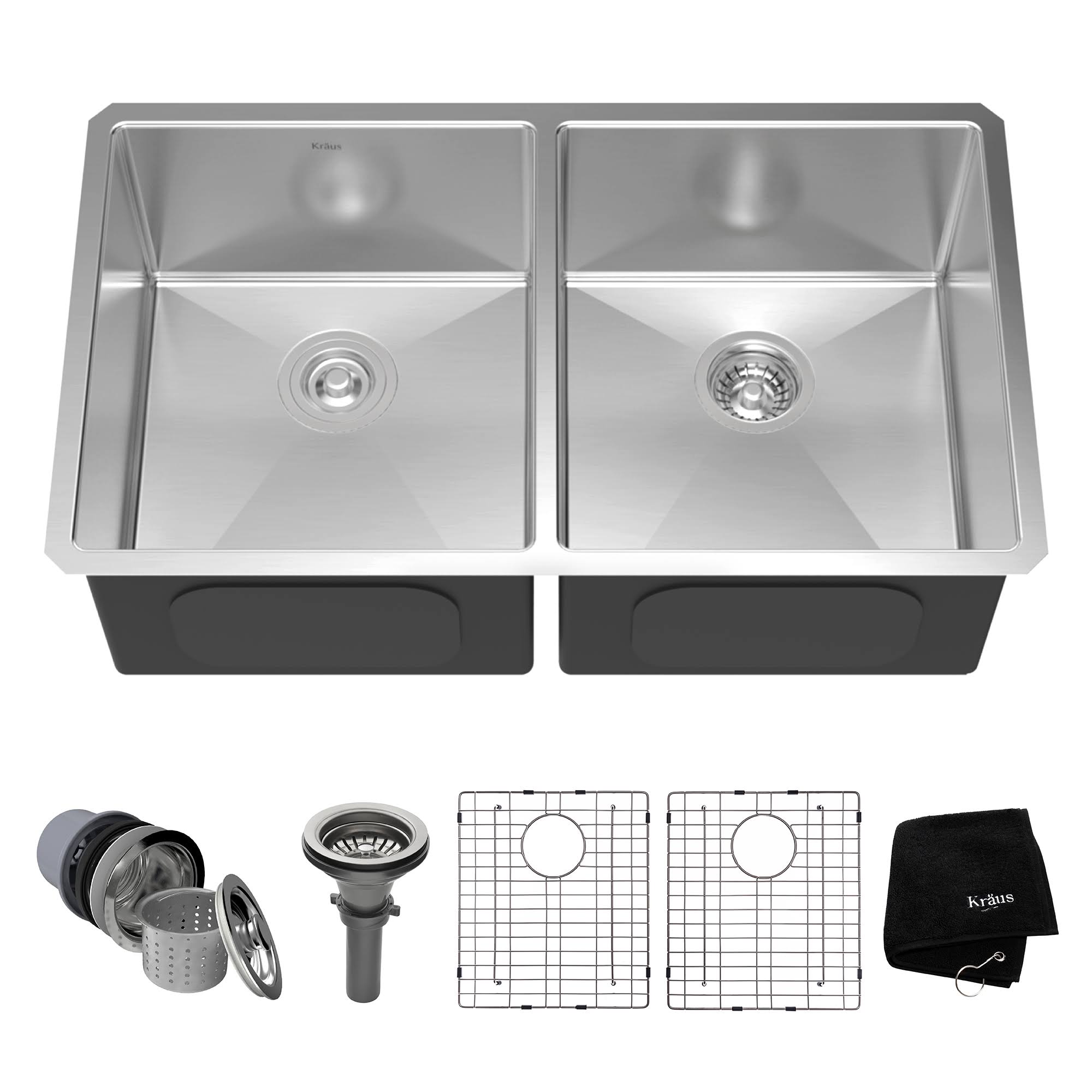 Kraus Stainless Steel 32.75x22 x 19x22 Double Basin Undermount Kitchen Sink with NoiseDefend Soundproofing