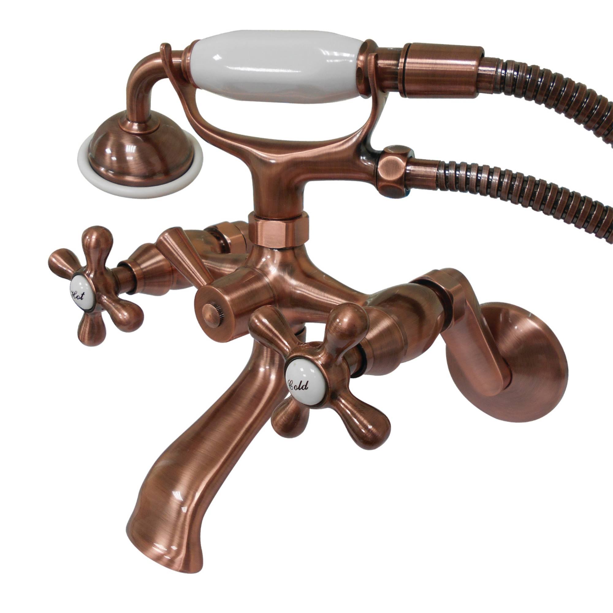 Kingston Brass KS266AC Kingston Wall Mount Clawfoot Tub Faucet with Hand Shower Antique Copper