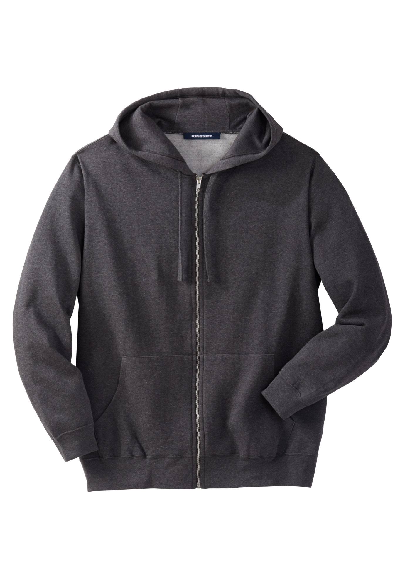 Men&s Big u0026 Tall Fleece Zip-Front Hoodie by KingSize in Heather Charcoal (Size 2XL)