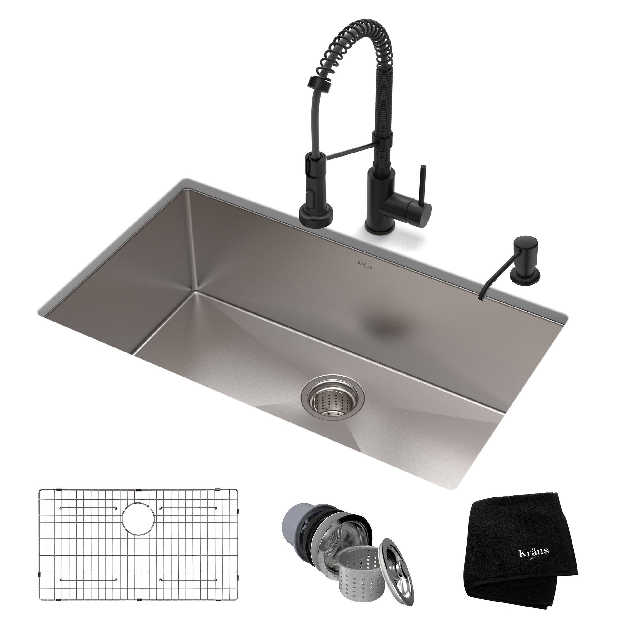 Kraus Standart Pro 30x22 Undermount Kitchen Sink + Faucet Combo - Stainless Steel/Matte Black