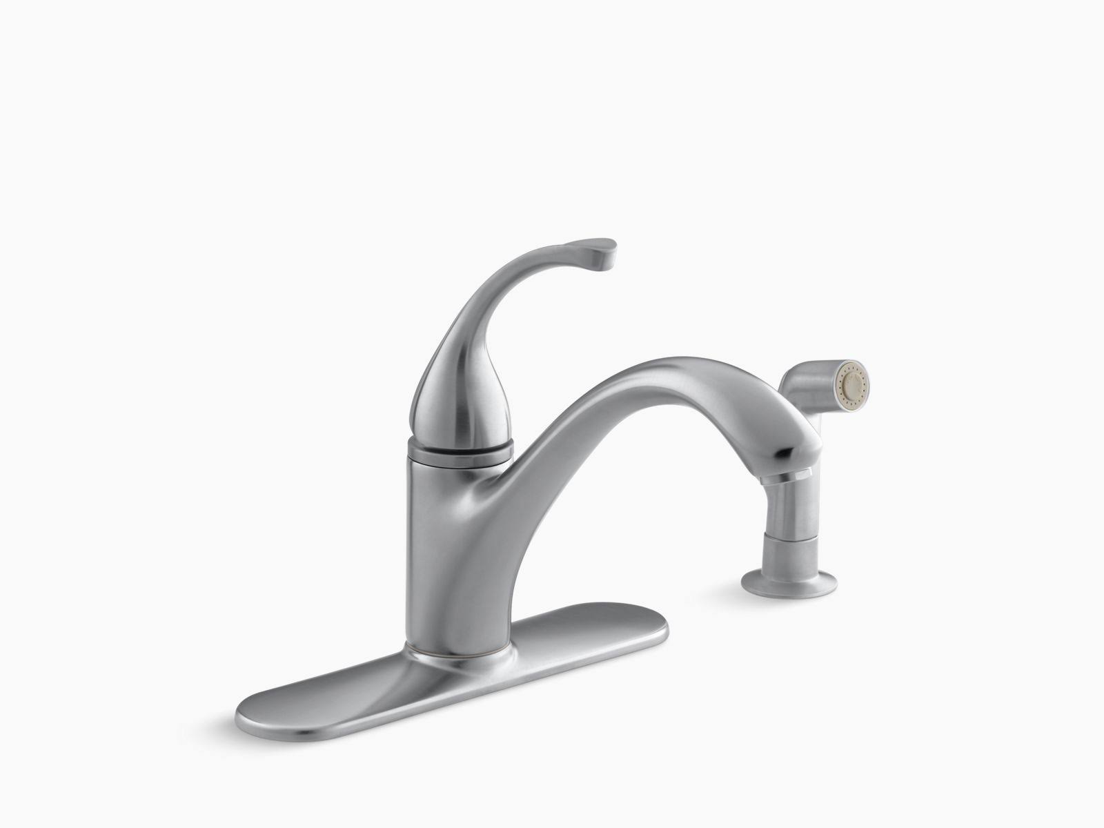 KOHLER K-10412-G Forte 4-Hole Kitchen Sink Faucet with 9-1/16x22 Spout, Matching Finish Sidespray - Brushed Chrome