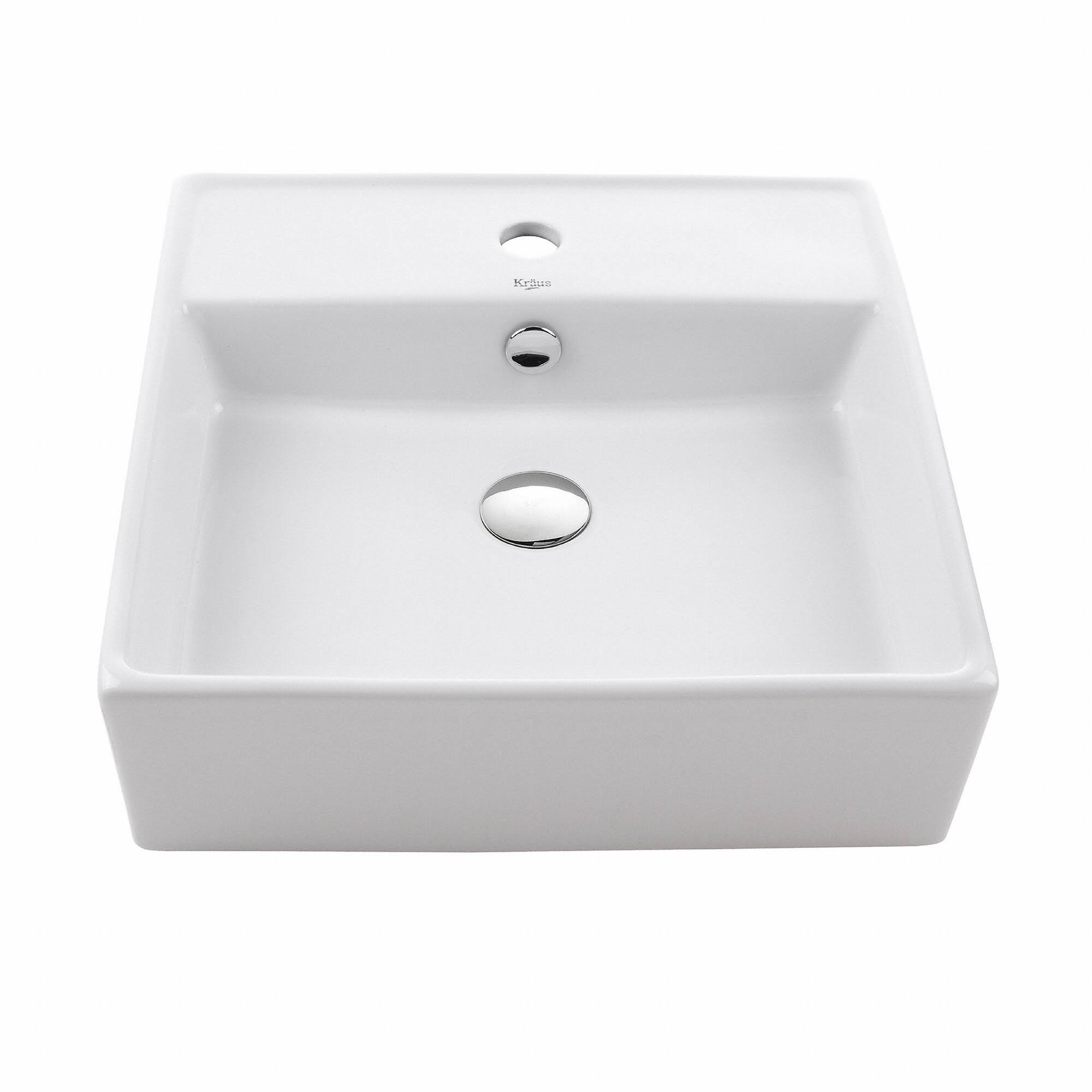 Kraus KCV-150 Square Ceramic Vessel Bathroom Sink - White