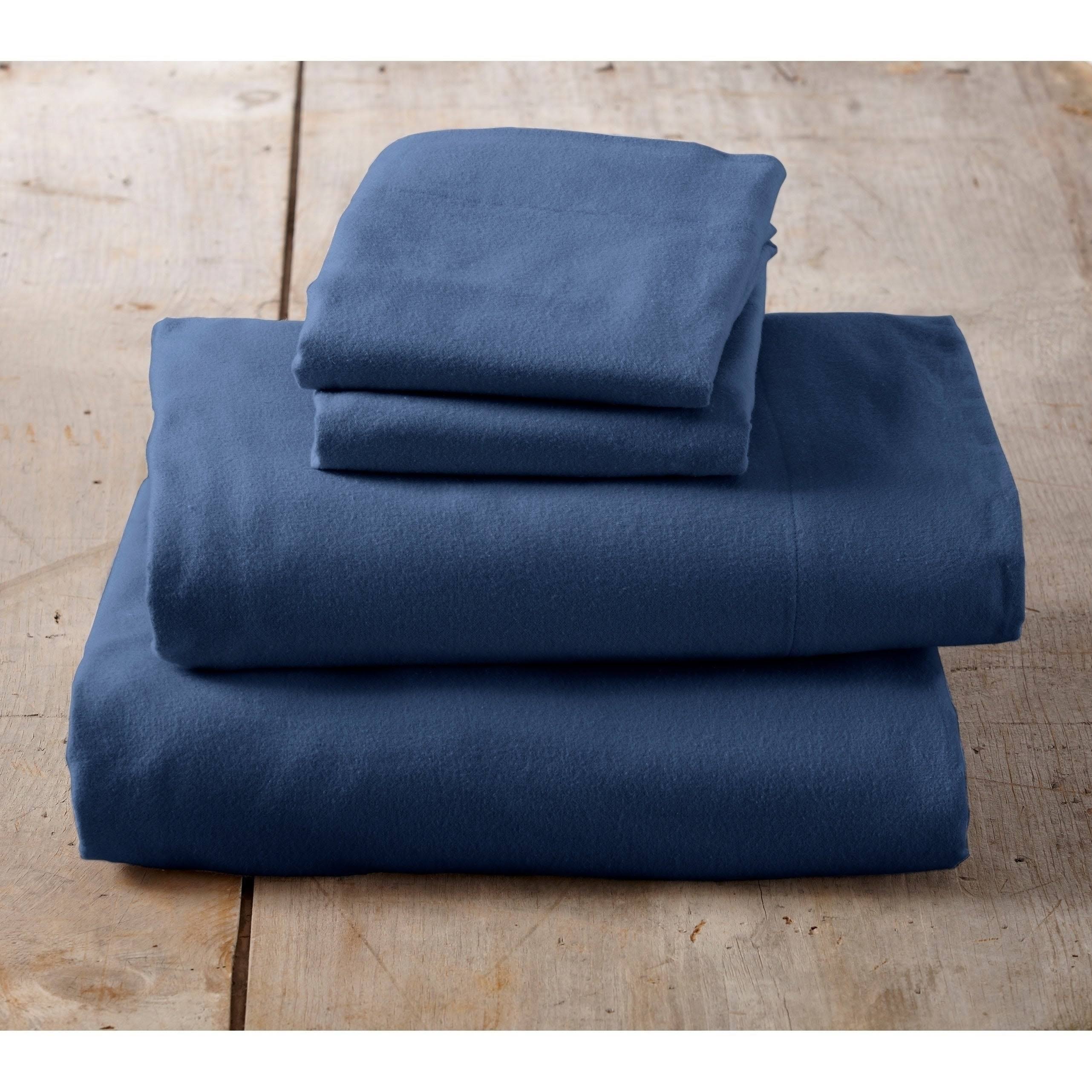 Great Bay Home 100% Cotton Solid Flannel Sheet Set King Navy