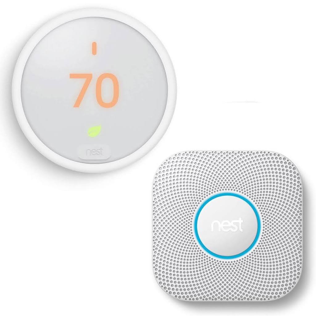 Nest T4000ES Learning Thermostat E (White) w/ Nest Protect Battery 2nd Gen Bundle