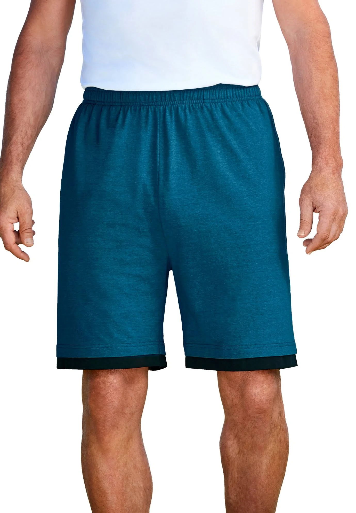Men&s Big u0026 Tall Hang-down Lightweight Shorts by KingSize in Heather Teal (Size L)