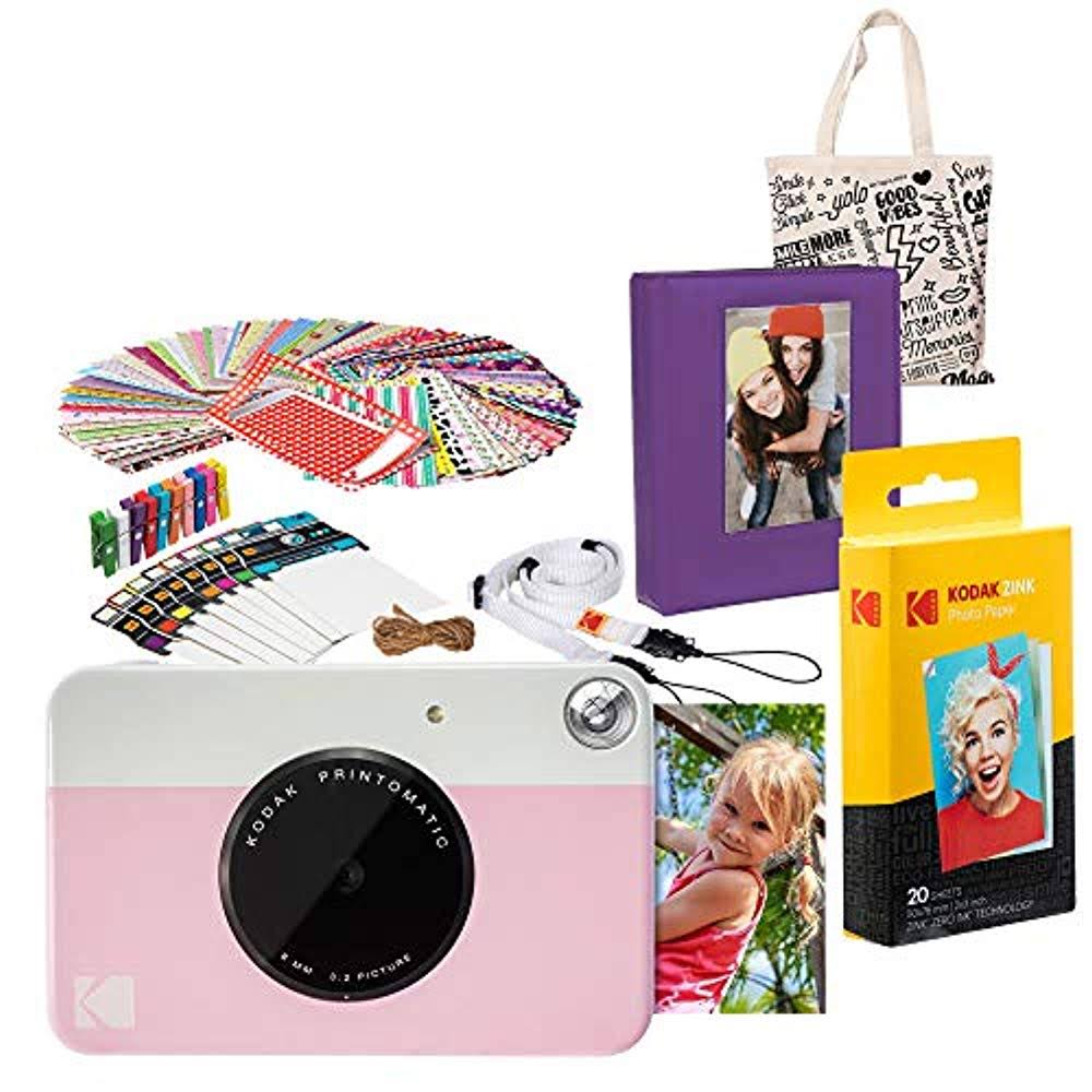 Kodak Printomatic Instant Print Camera (Pink) Gift Bundle with Photo Album