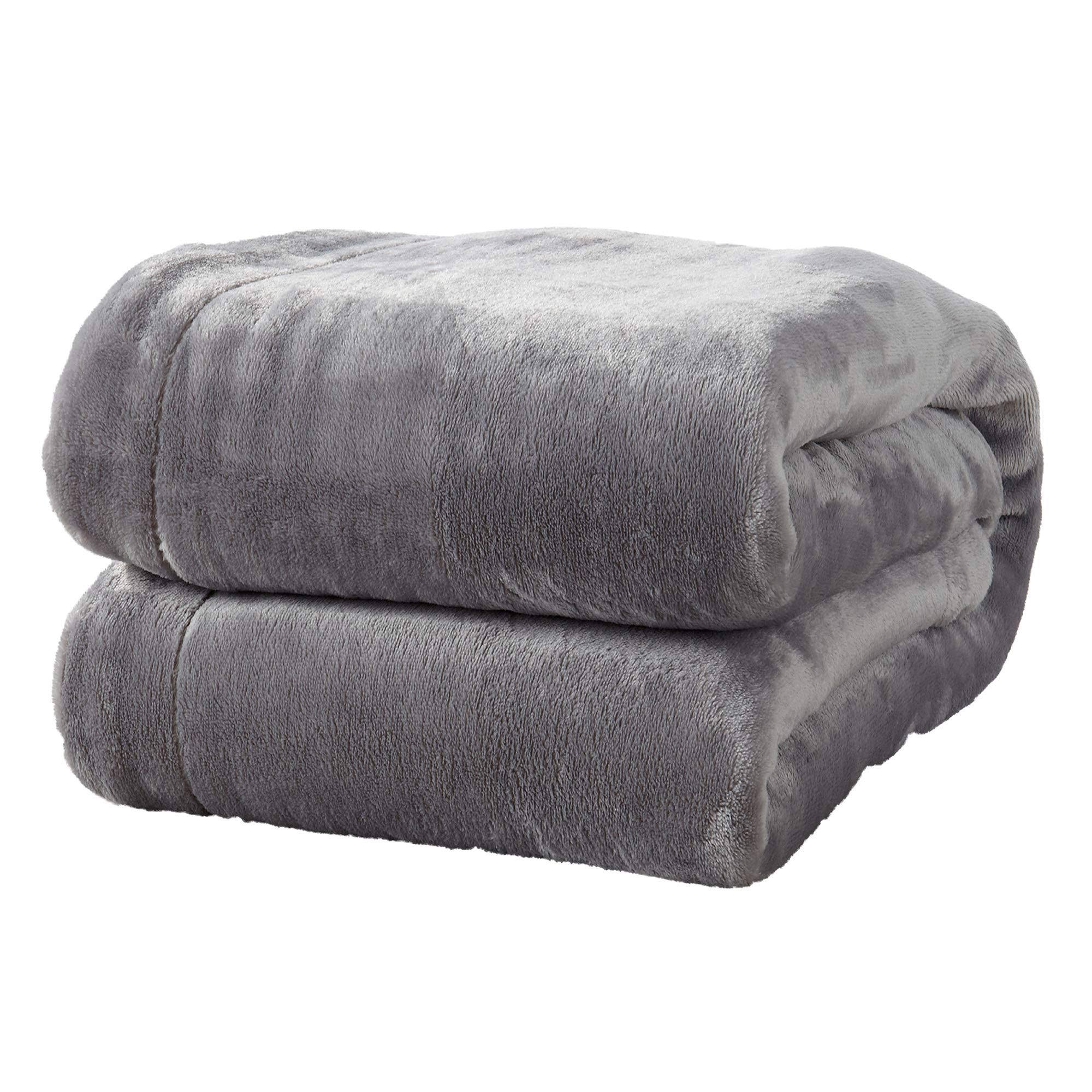 Great Bay Home Reversible Velvet Plush Sherpa Blanket King Frost Grey