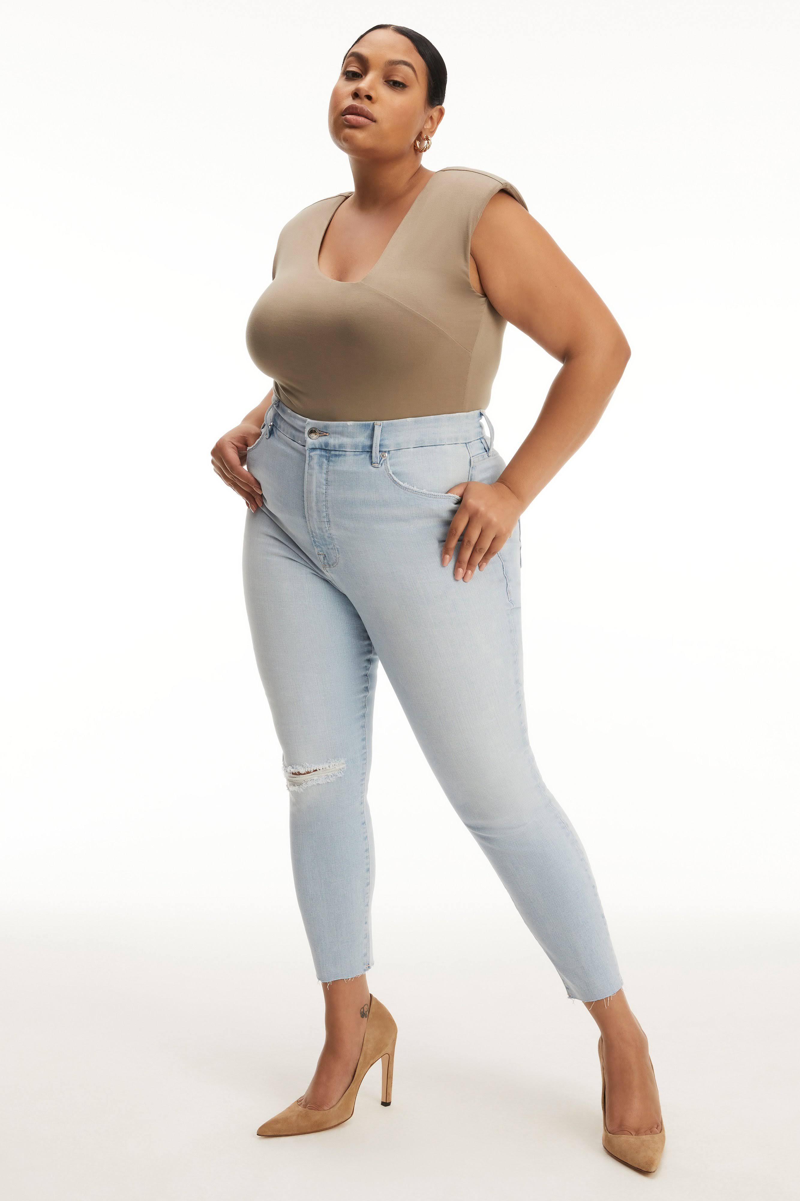 Good American Good Waist Crop Raw Edge Jeans