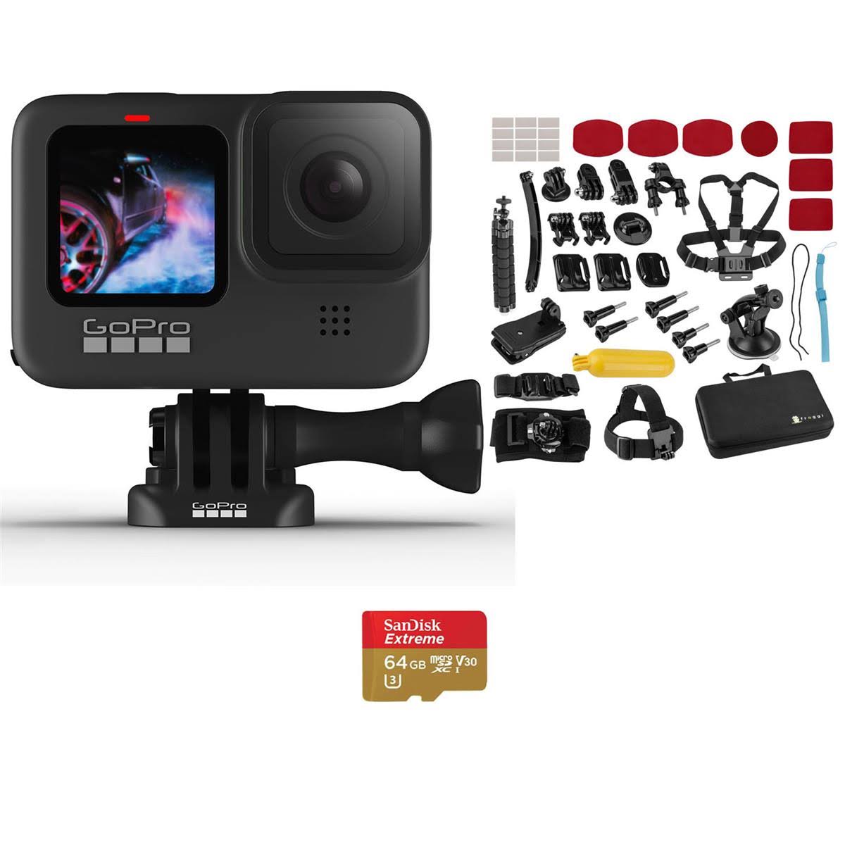 GoPro HERO9 Black - Action Kit with 64GB microSDXC Memory Card, Froggi G02 Extreme Sport Action Camera Accessory Set
