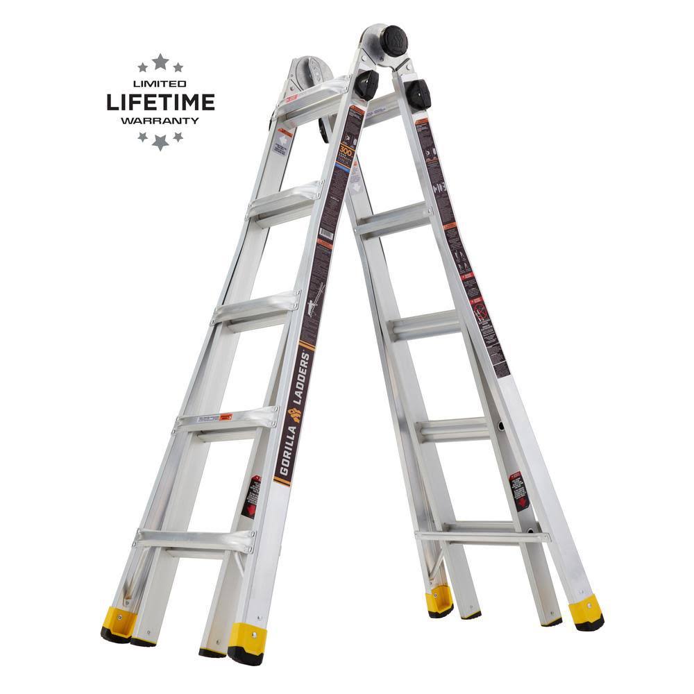 Gorilla Ladders 22 ft. Reach MPXA Aluminum Multi-Position Ladder with 300 lbs. Load Capacity Type iA Duty Rating Tricam Industri