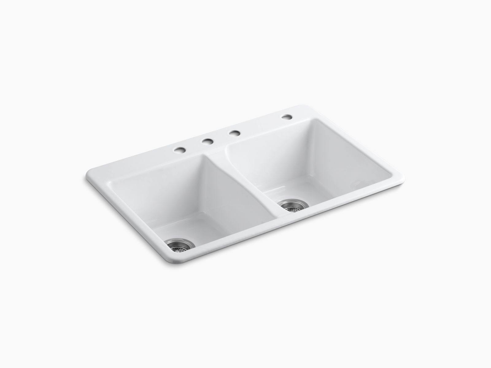 Kohler K-5873-4-0 Deerfield 33x22 x 22x22 x 9-5/8x22 Top-Mount double-equal Kitchen Sink - White