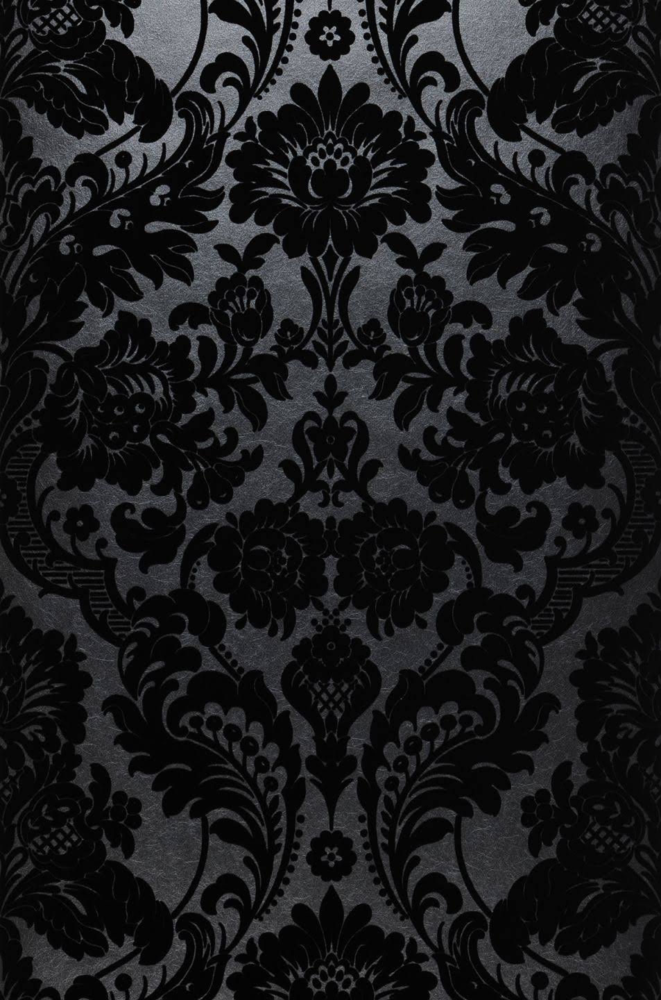 Graham u0026 Brown Gothic Damask Noir Wallpaper