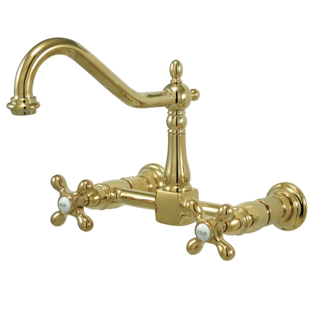 Kingston Brass KS1242AX Heritage 8 in. Wall Mount Kitchen Faucet, Polished Brass