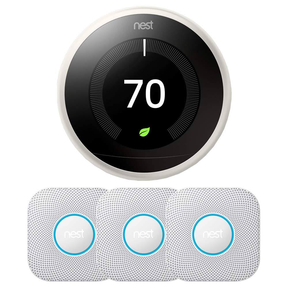 Nest Learning Thermostat 3rd Gen (White) w/ 3-Pack Nest Protect