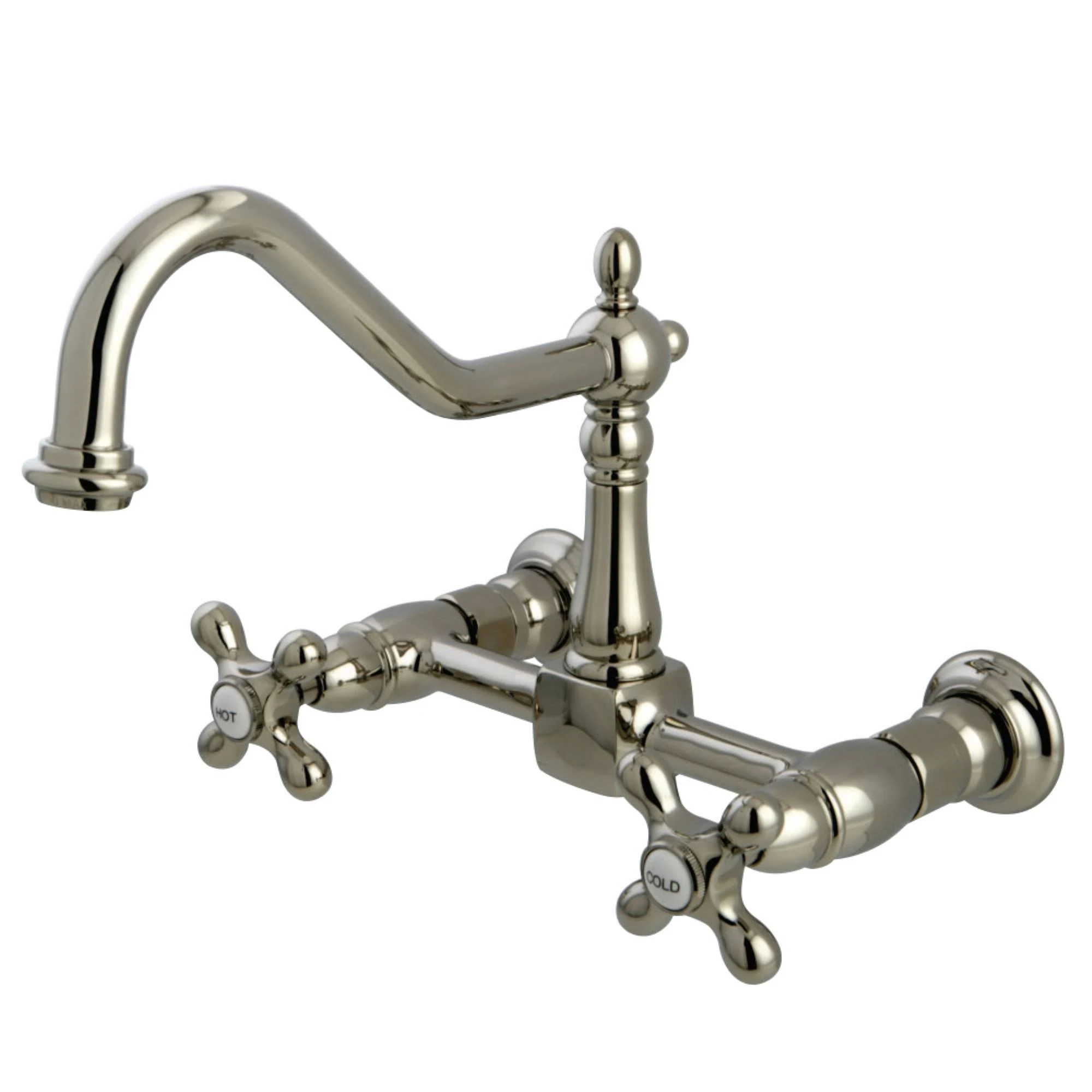 Kingston Brass KS1246AX Heritage 8 in. Wall Mount Kitchen Faucet, Polished Nickel