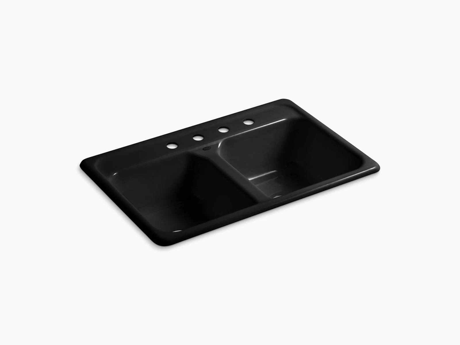 KOHLER K-5817-4-7 Delafield 33x22 X 22x22 X 8-1/2x22 Top-Mount Double-Equal Kitchen Sink with 4 Faucet Holes - Black Black