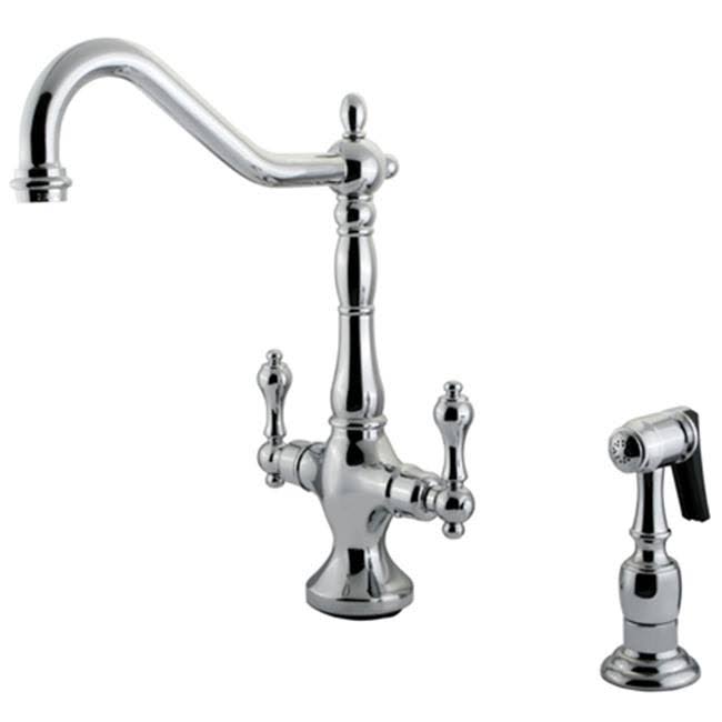 Kingston Brass Heritage Chrome Double Handle Kitchen Faucet with Brass Sprayer