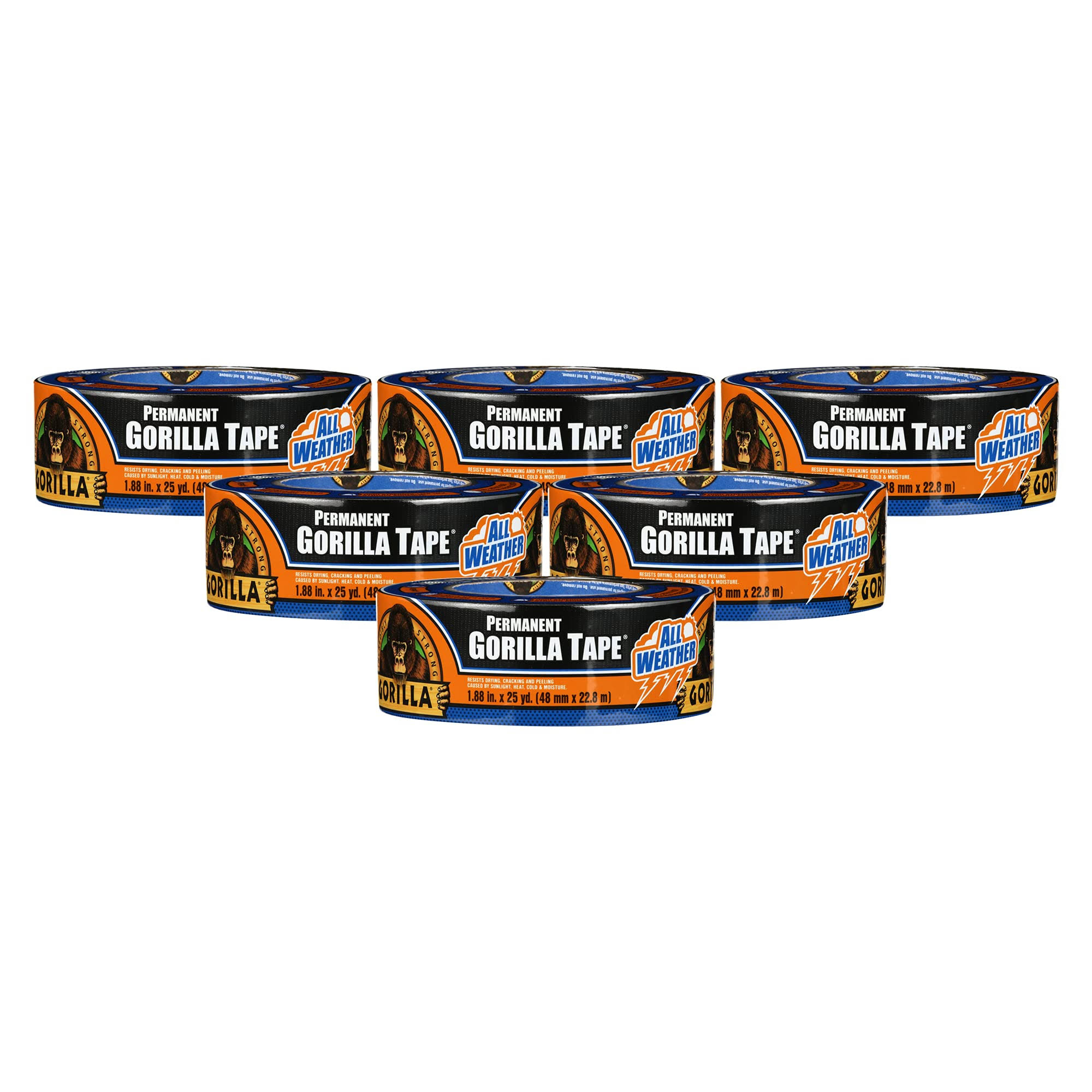 Gorilla 1.88 in. x 25 yd. Black All Weather Duct Tape (6-Pack), Blacks
