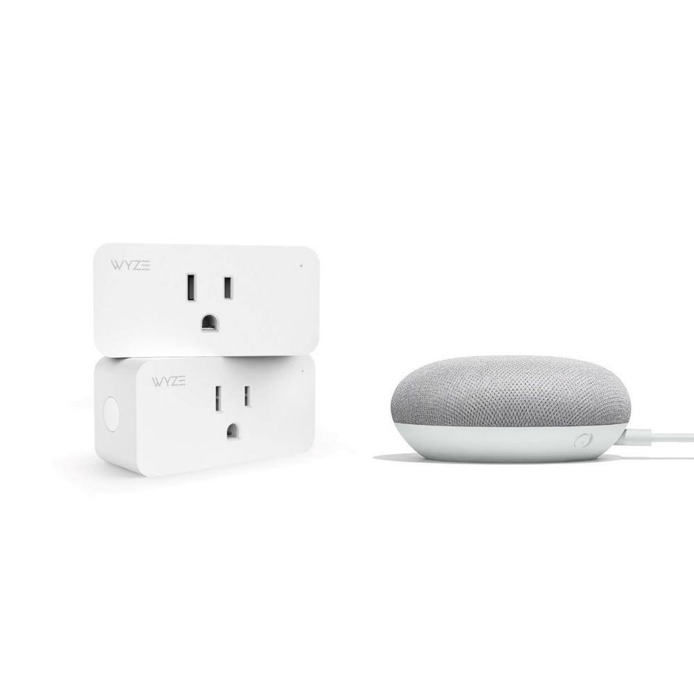 Wyze Smart Plug 2-Pack + Google Nest Mini (2nd Gen) Smart Speaker Chalk, White WSPGM