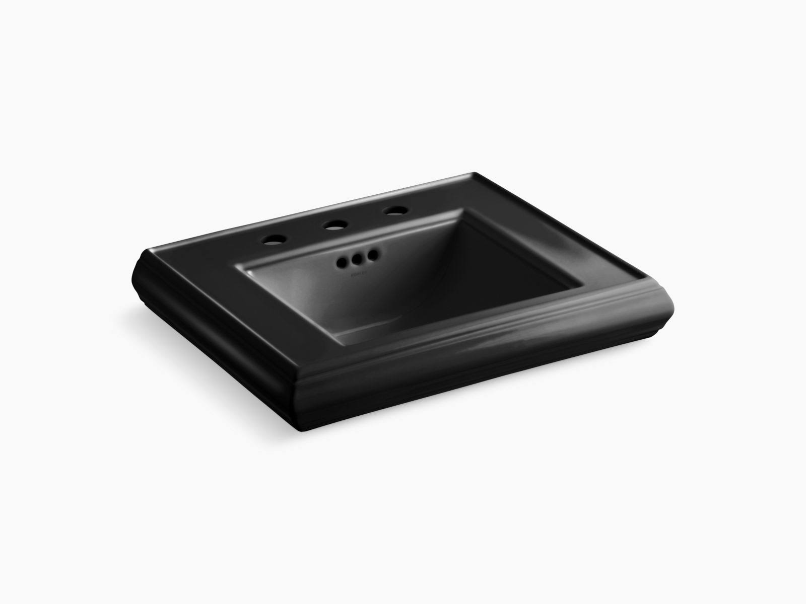 Kohler 2239-8-7 Memoirs Pedestal Bathroom Sink Basin with 8x22 Widespread Faucet Holes - Black Black
