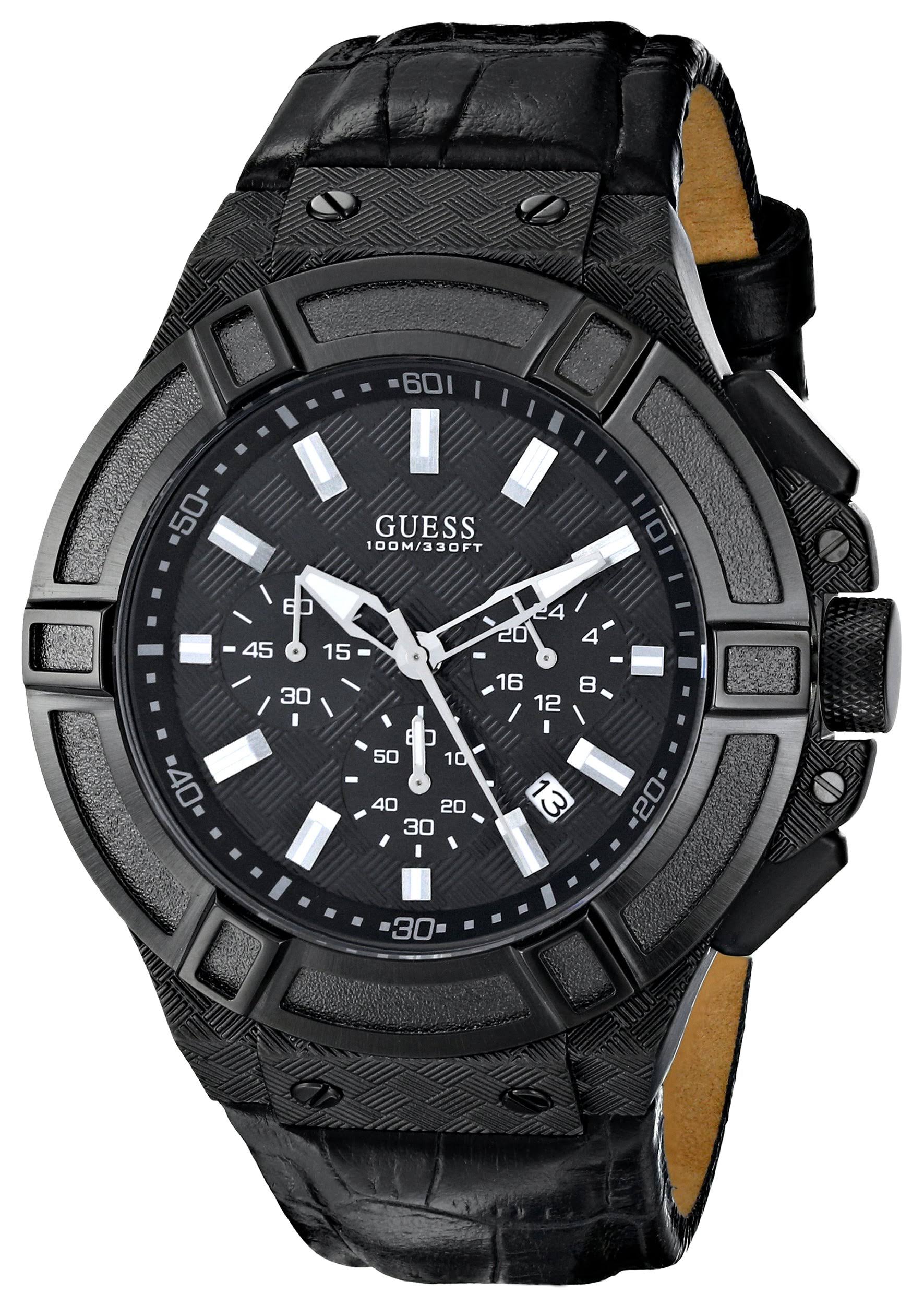 Guess Men&s U0408G1 &Rigor& Chronograph Black Leather Watch