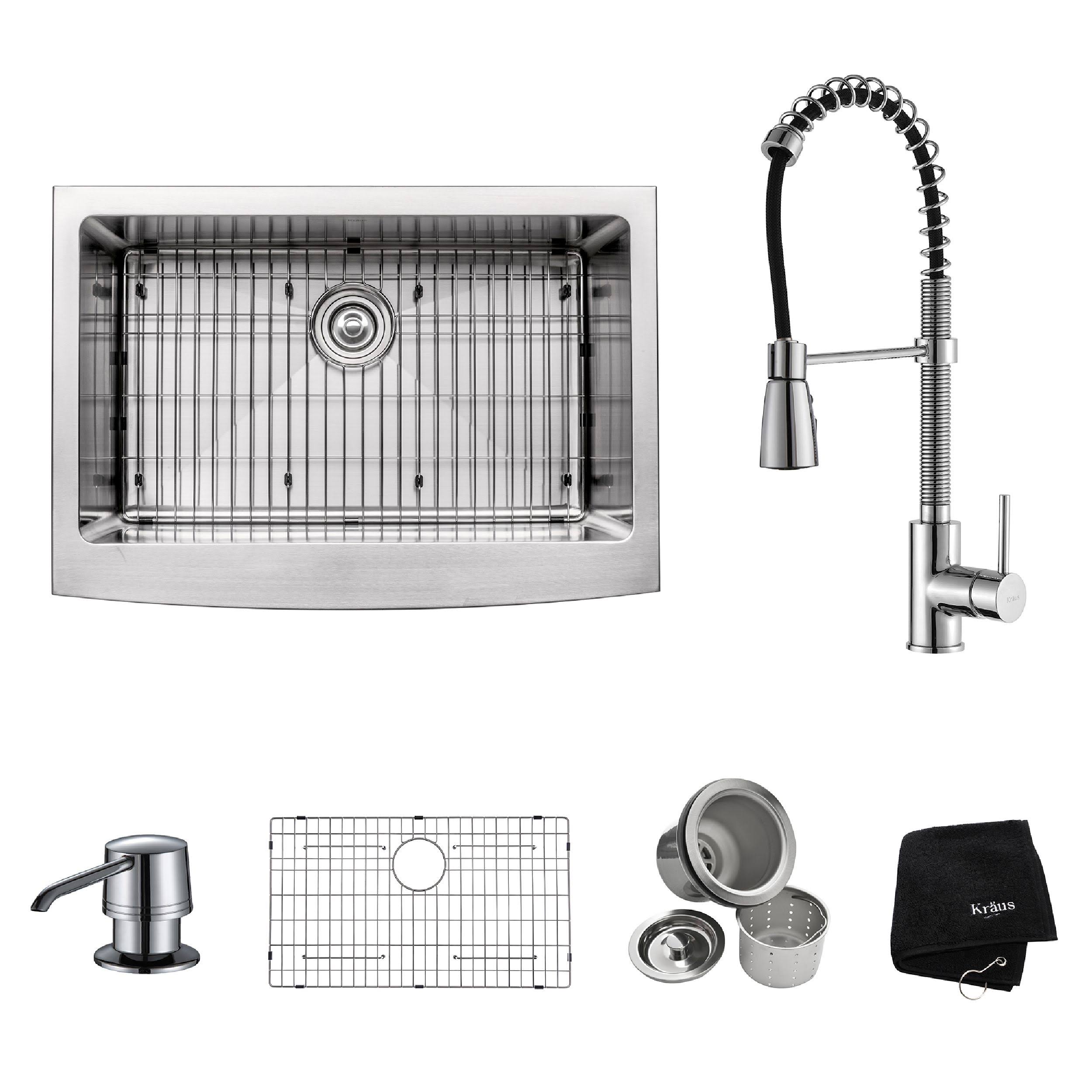 Kraus KHF200-30-KPF1612-KSD30CH Single Basin Farmhouse Kitchen Sink with Faucet