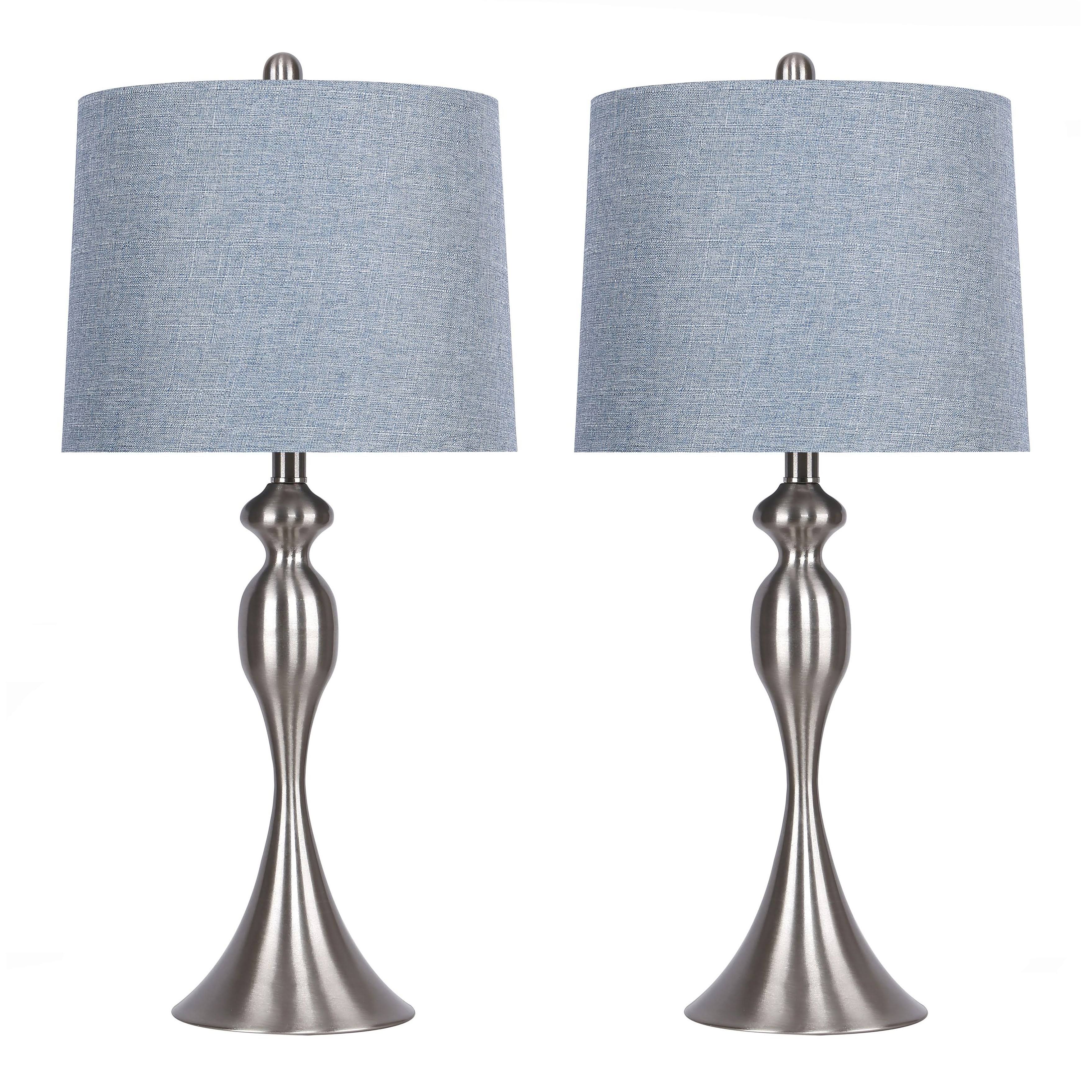 Grandview Gallery 27x22 Curvy Modern Metal Table Lamp Set with Tapered Drum Shades (Set of 2) (Dusty Blue with Brushed Nickel)