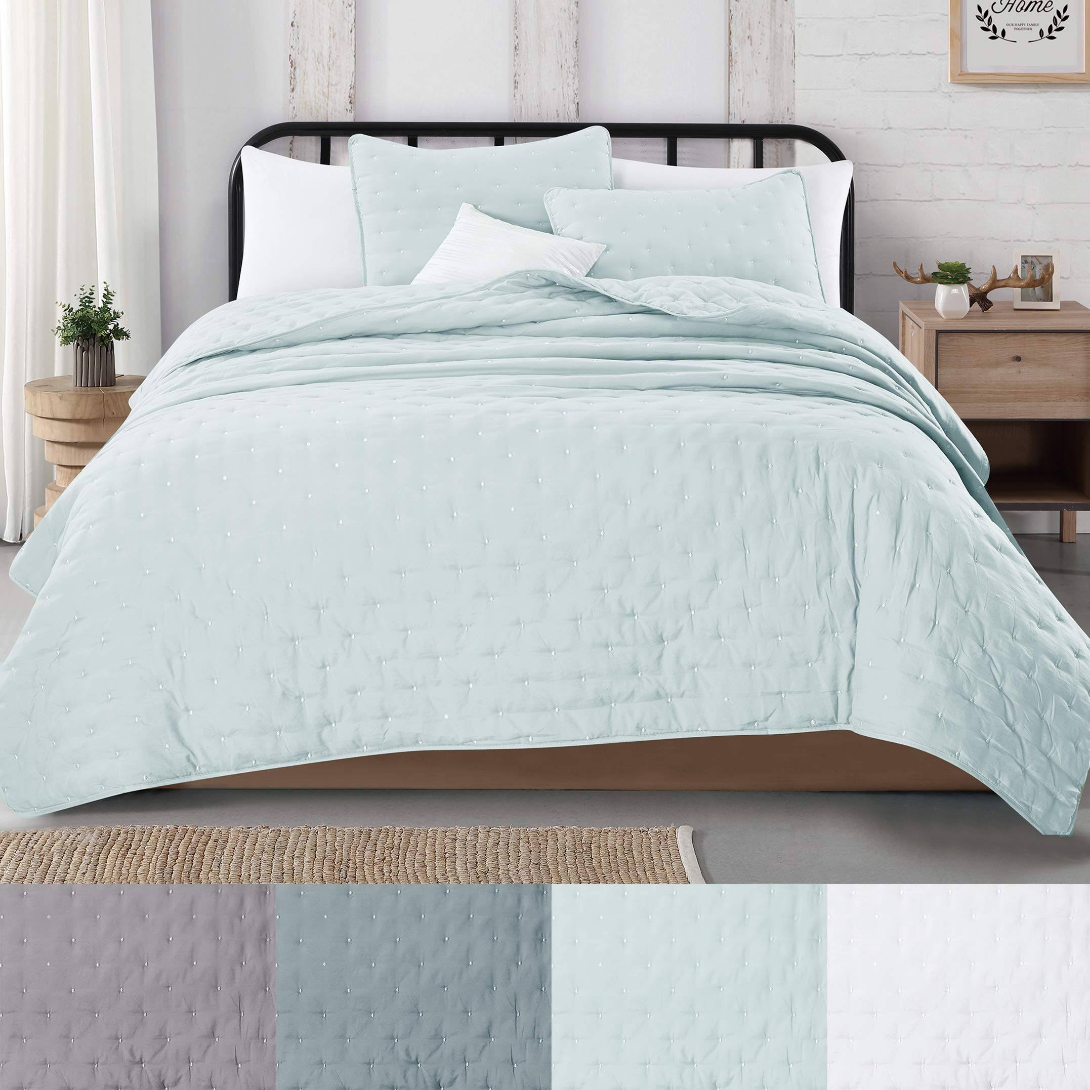 Great Bay Home Athena Collection 3-Piece Dot Stitch Quilt Set with Shams Other Light Aqua Full/Queen