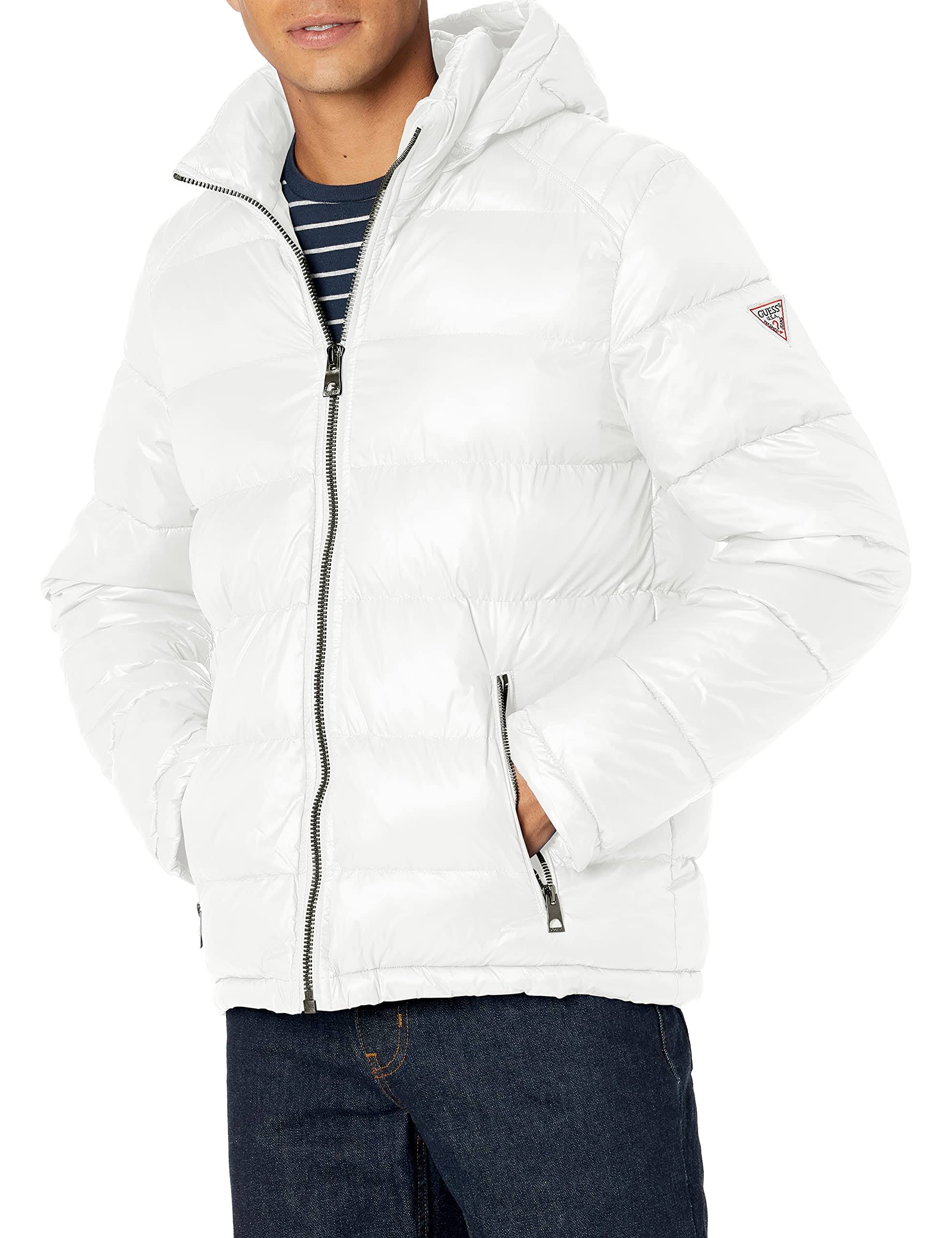 Guess Men&s Hooded Puffer Coat - White