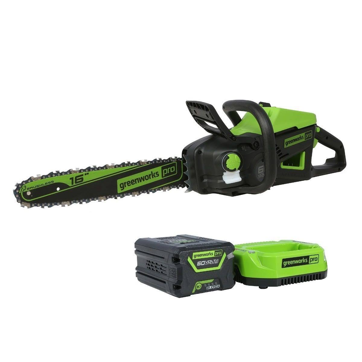 Greenworks Pro 16 in. 60-Volt Battery Cordless Chainsaw with 2.5 Ah Battery and Charger