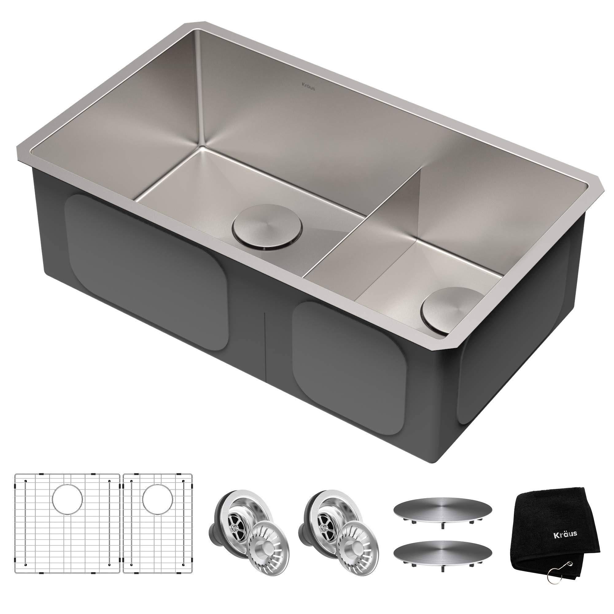 Kraus KHU103-32 Standart Pro 32x22 16 Gauge Undermount 60/40 Double Bowl Stainless Steel Kitchen Sink