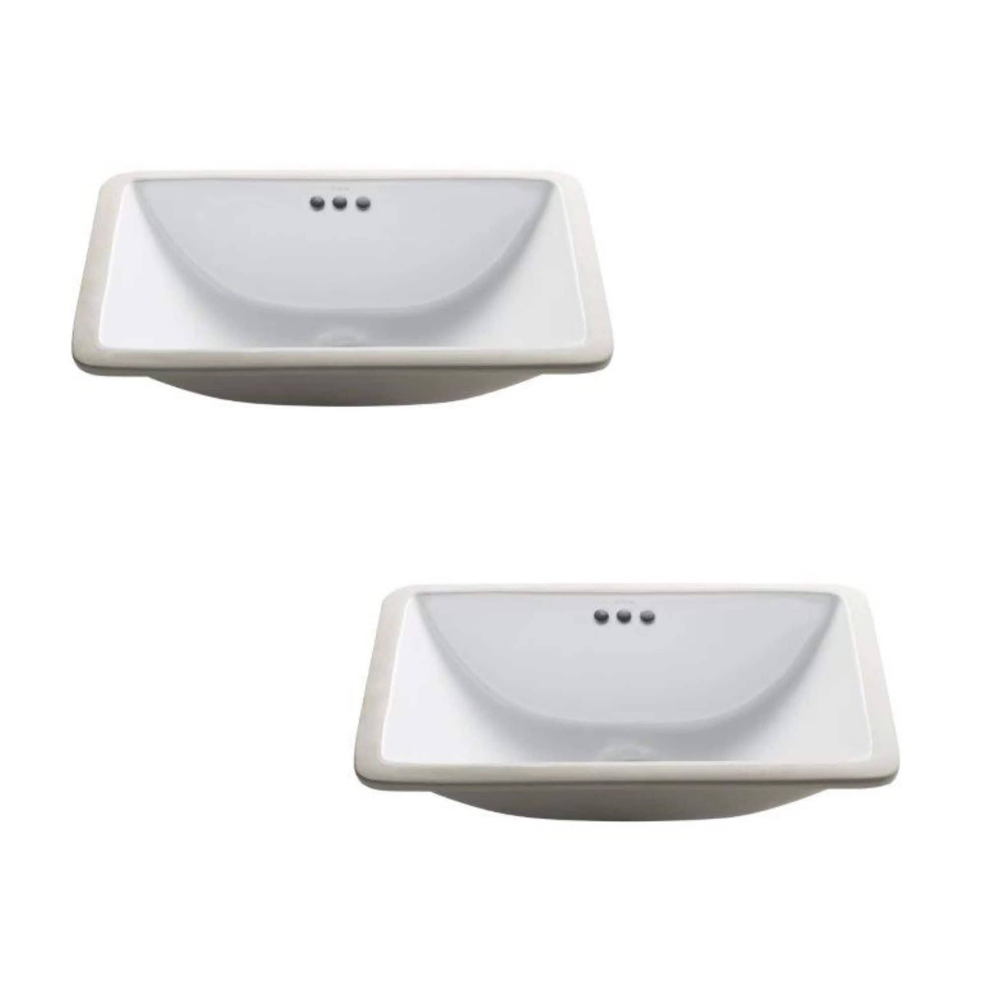 Kraus KCU-241-2PK Elavo 21 inch Rectangular Undermount White Porcelain Ceramic Bathroom Sink with Overflow (2-Pack)
