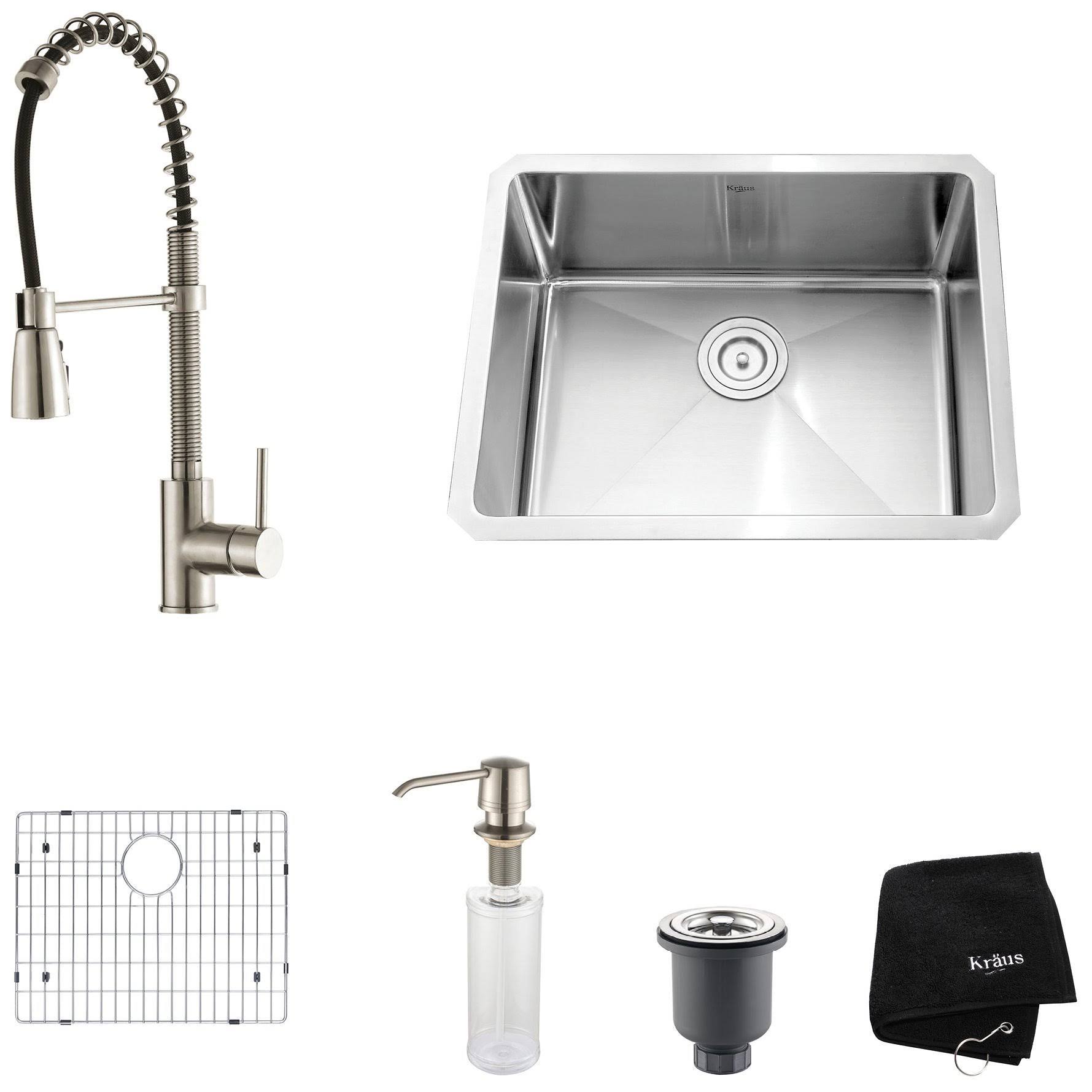 Kraus KHU101-23-KPF1612-KSD30 23-in Undermount Single Bowl Stainless Steel Kitchen Sink with Kitchen Faucet, Soap Dispenser -