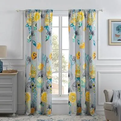 Briaroaks Floral Semi-Sheer Rod Pocket Curtain Panels Bungalow Rose Curtain Color: Gray, Size per Panel: 42x22 W x 63x22 L