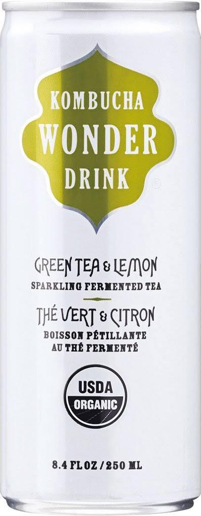 Wonder Drink Kombucha, Organic Green Tea with Lemon Sparkling Fermented Tea, Can