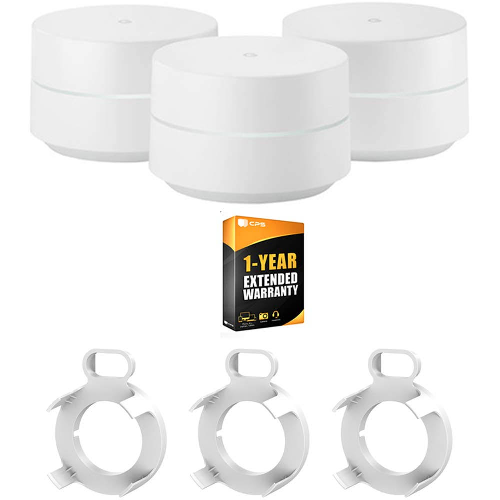 Google Wi-Fi System Mesh Router 3-Pack GA00158-US with Warranty and Wall Mount Bundle