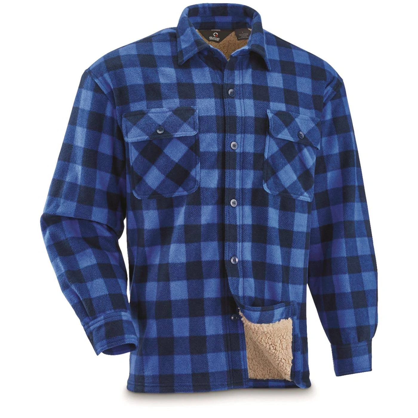 Guide Gear Mens Sherpa Lined Fleece CPO Shirt, Size: XL, Green/Black Buffalo Plaid