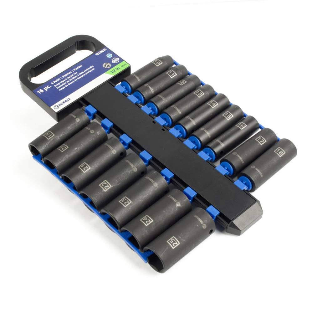 Kobalt 85208 16-Piece Metric 1/2-in Drive Deep 6-Point Impact Socket Set