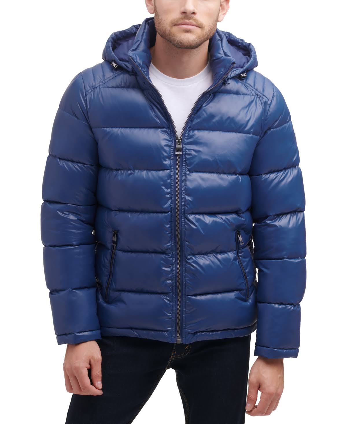 Guess Men&s Hooded Puffer Coat - Aqua - Size M