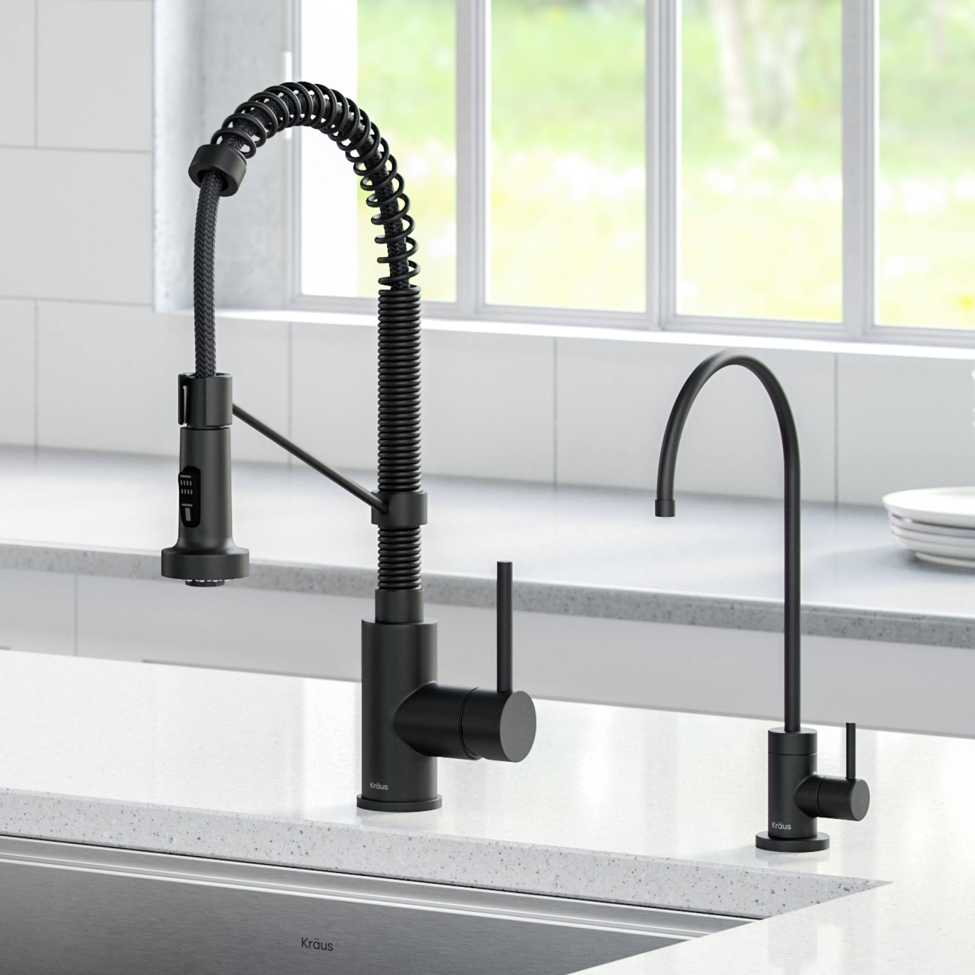 Kraus KPF-1610-FF-100MB Bolden Commercial Style Pull-Down Kitchen Faucet and Purita Water Filter Faucet Combo in Matte Black