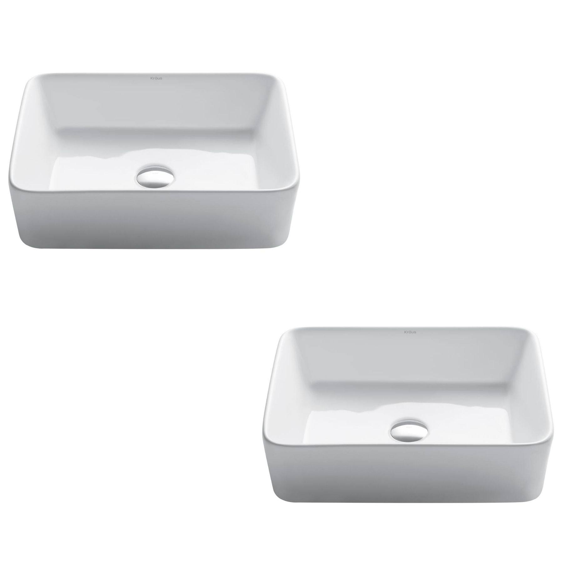 Kraus KCV-121-2PK Elavo 19 inch Modern Rectangular Vessel White Porcelain Ceramic Bathroom Sink, (2-Pack)