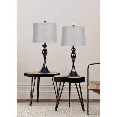 Pennsylvania 27x22 Table Lamp Set Rosdorf Park Base Color: Gun Metal, Shade Color: Gray