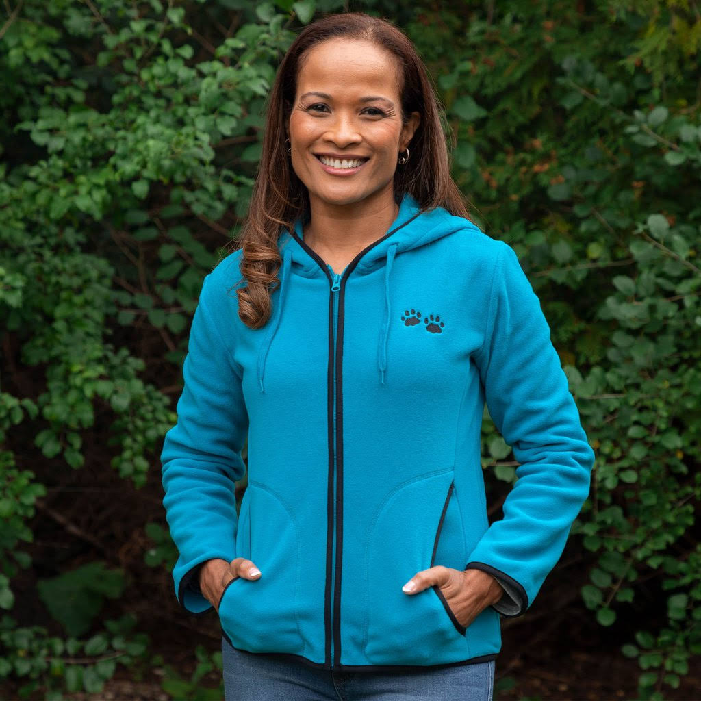 Women&s Purple Paw Fleece Jacket with Hood - Turquoise / 5X